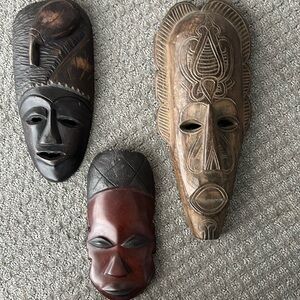 Handcrafted African Tribal Masks Set - Brown, Red, Black